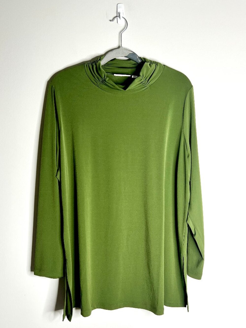 Susan Graver Liquid Knit Olive Green Mock Neck Base Layer Fall Transition Sz XL